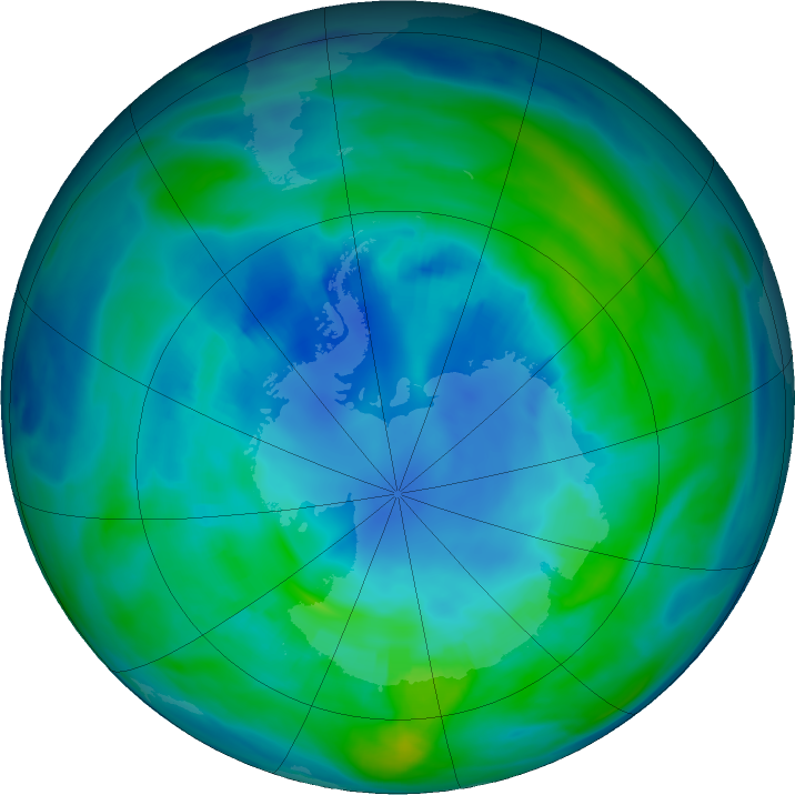 Antarctic ozone map for 25 April 2018